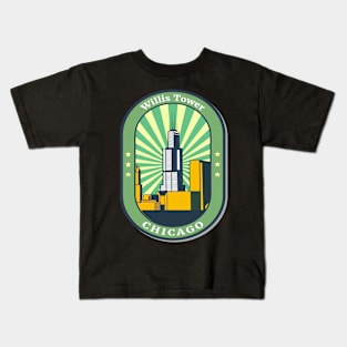 Willis Tower, Chicago- Retro-Vintage Patch Kids T-Shirt